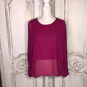 Belle Sky Fuchsia Sheer Long Sleeve Overlay Dressy Blouse Size Med.
